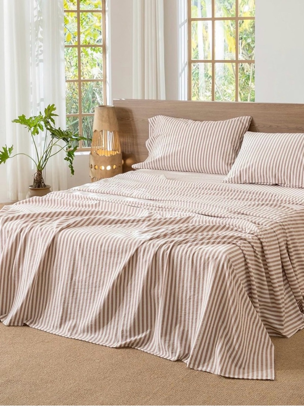 New MooMee Striped Flat Top Sheet Only 100% Washed Cotton Sz King